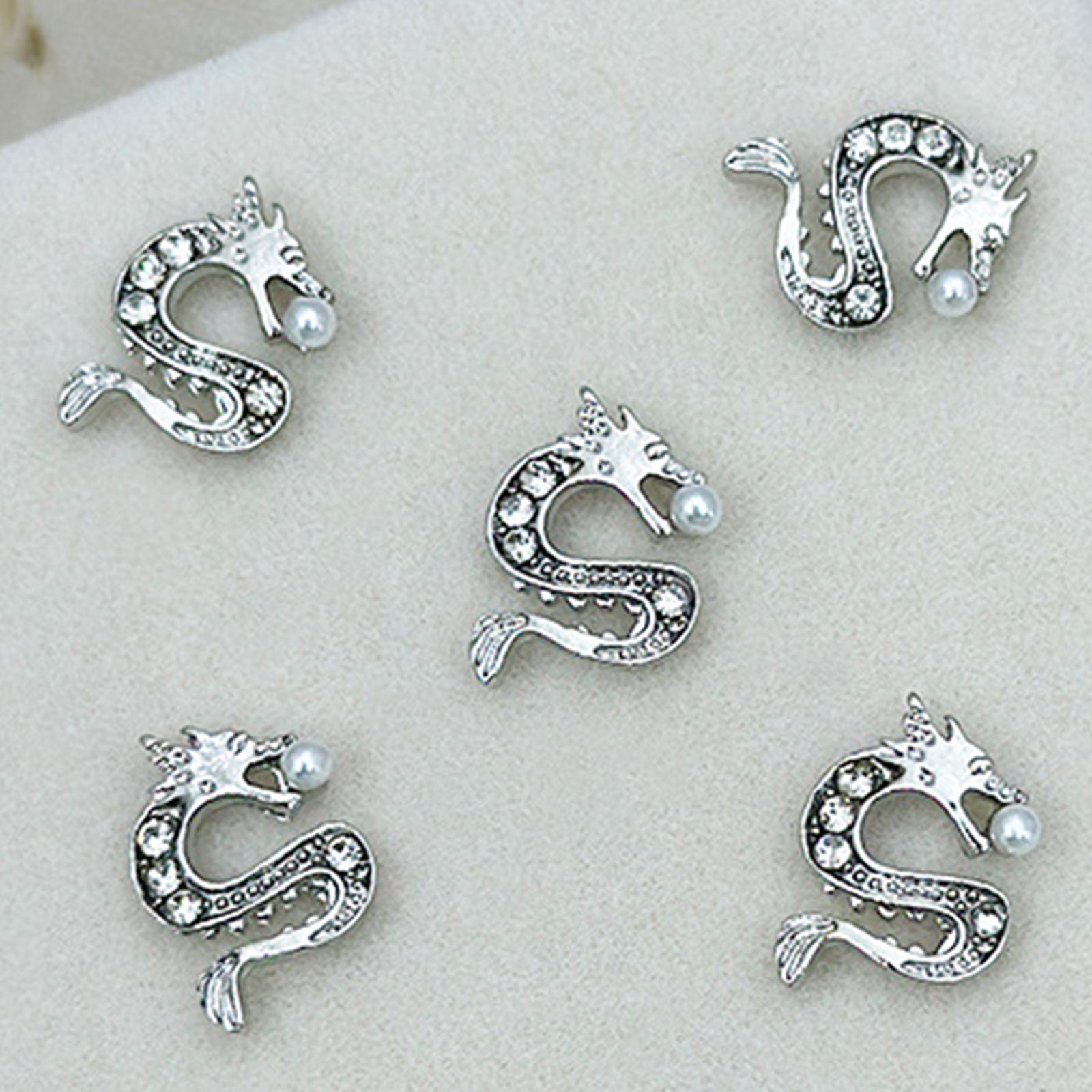 

5 шт. уникальных аксессуаров для дизайна ногтей в виде китайского дракона добавят стильности кончикам ваших пальцев серебряный