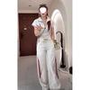 Fashionable and Stylish Short-sleeved Top, Wide-leg Pants, Casual Sports Outfit, Summer Slim-fit and Figure-enhancing T-shirt Set of Two Pieces