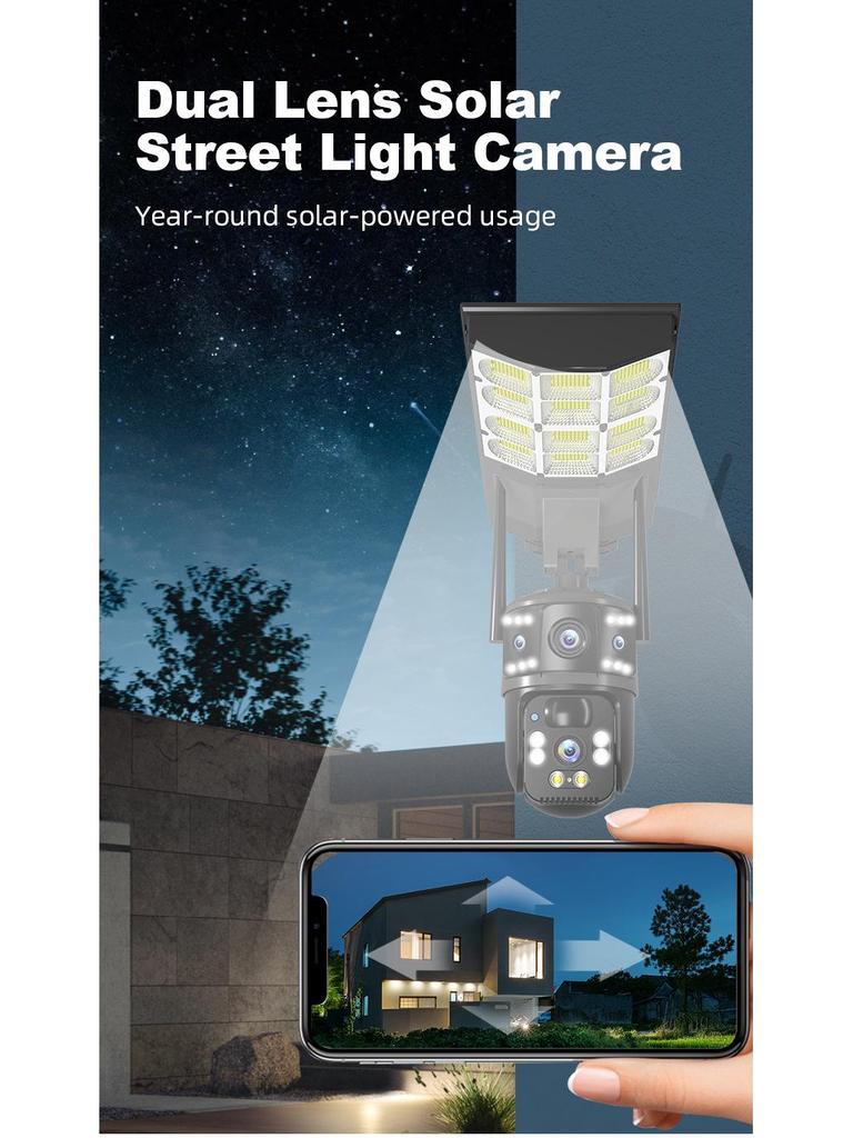 Solar-Powered 4G Outdoor Security Camera with Dual Lens, Waterproof Panoramic HD, and Full-Color Night Vision