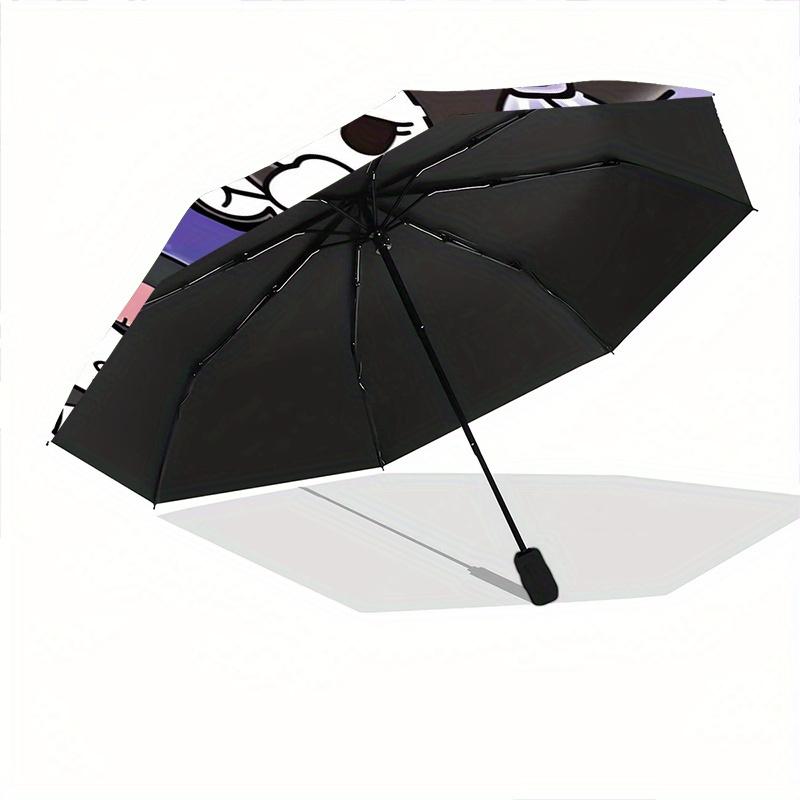 Heart Shaped Kuromi Sanrio Durable Cartoon Folding Cartoon Umbrella, Portable 3-Fold Compact Umbrella for Men and Women, Suitable for Travel or Daily