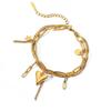 Modern Double Strand Heart Charm Bangle Stainless Steel Bracelet Adjustable Length Unisex Accessory For Daily