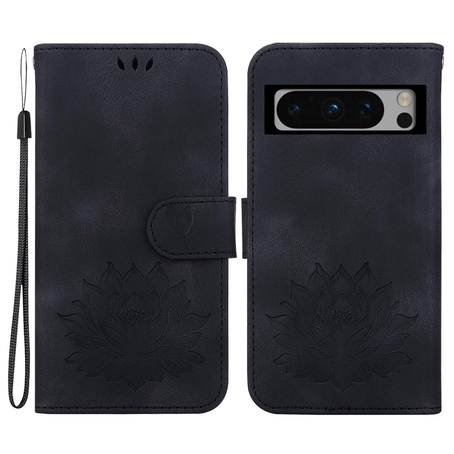 

For Google Pixel 8 Pro Case Lotus Pattern PU Leather Phone Cover with Wallet Stand Black