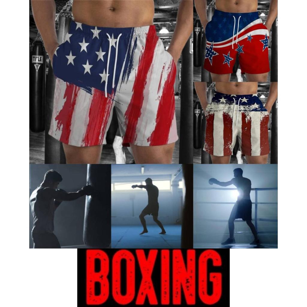 USA America United States Flag Boxing Muay Thai Kickboxing Shorts 3D Print Training Unisex Men Women Fitness Gym Sport Workout Casual Streetwear