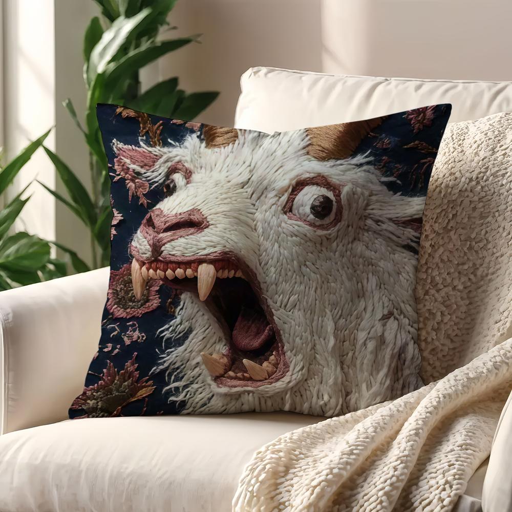 

Моторошна козяча морда 2D наволочка для подушки дивана з принтом для декору кімнати дому офісу кав ярні автомобіля скандинавська простота 22x22Inch