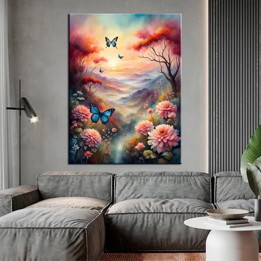 5D Diy Diamond Embroidery Beautiful Flowers and Butterflies Diamond Painting Needleworks Cross Stitch Home Decor J3637
