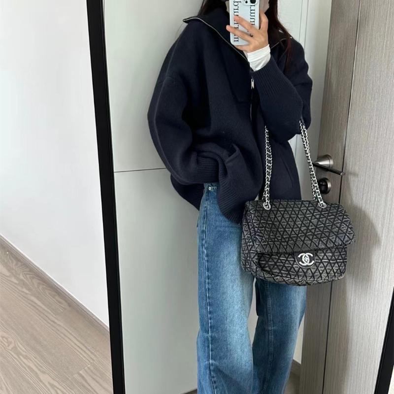 Double Zipper Lapel Thick Fashion Lazy Sweater Autumn and Winter New Loose Plus Size Knitwear Women