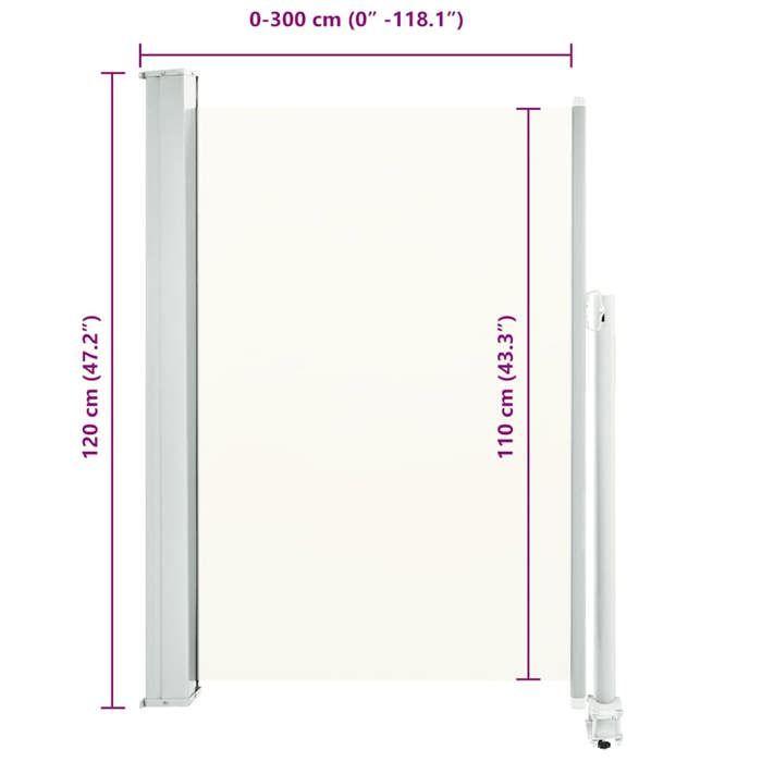 VidaXL Auvent Latéral Rétractable de Patio 120x300 cm Blanc Cassé Brise-vent 45188