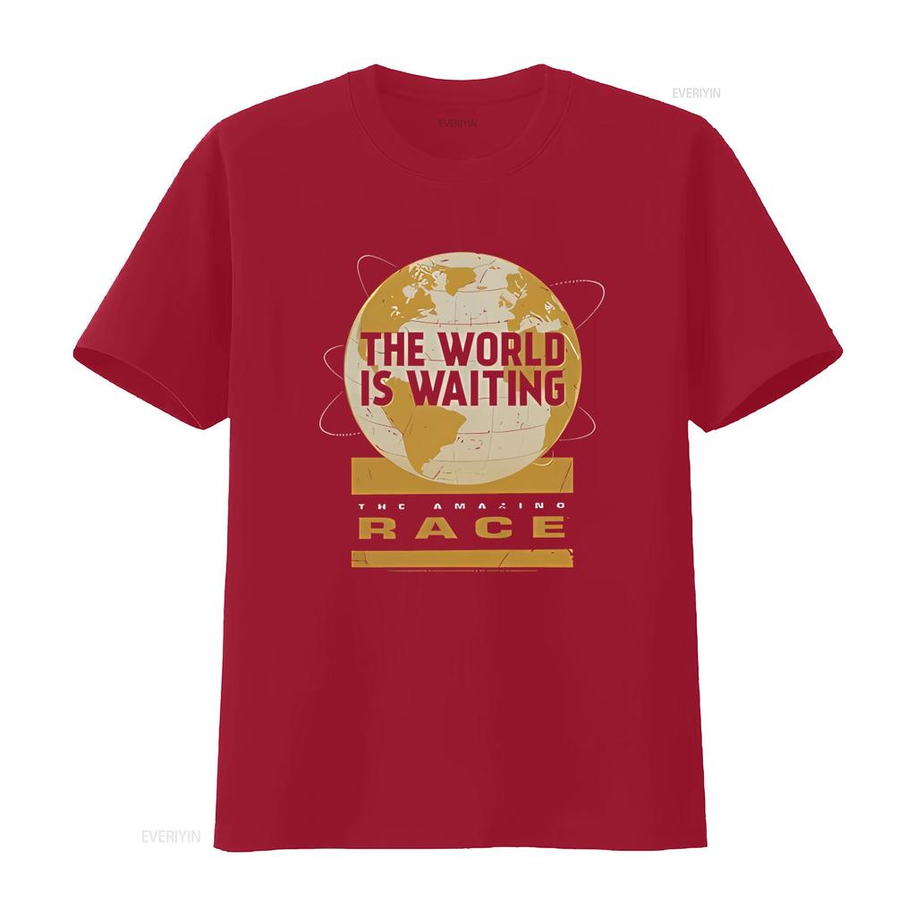 The Amazing Race Waiting World T Shirt Sizes up to 6X Comfortable Cotton Blend Bold Globe Design for Adventure Lovers fashion