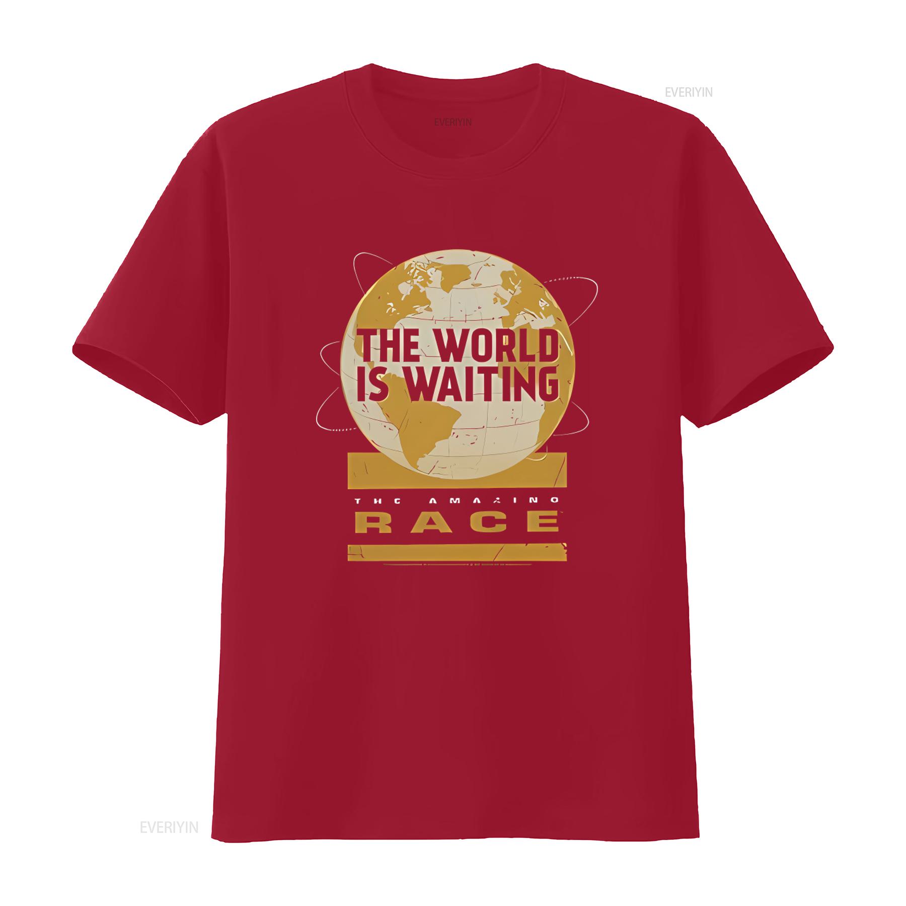The Amazing Race Waiting World T Shirt Sizes up to 6X Comfortable Cotton Blend Bold Globe Design for Adventure Lovers fashion S