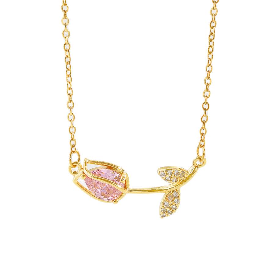 Women's Elegant Tulip Necklace High-End Zircon Flower Pendant Stainless Steel Light Luxury Jewelry Gift