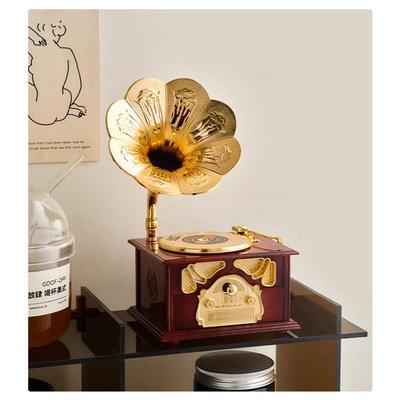 Adornos de Lujo para el Hogar Vintage Antiguo de Madera Metal Fonógrafo Caja de Música para Decoración de Escritorio en el Hogar Adorno de Caja de Música Regalos