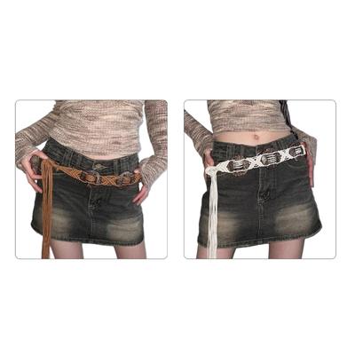 Cowgirl Taillenkette Lässiger Bindegürtel Vintage Böhmische Taille Ceinture Cowgirl Damen Gürtel Elegante Gewebte Scheiben Westlich