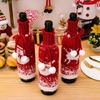 Set of 3 Festival Knitted Wine Bottle Sleeves With Gradual Color Featuring Santa, Snowmans, and Reindeers Wine Bottle Cover