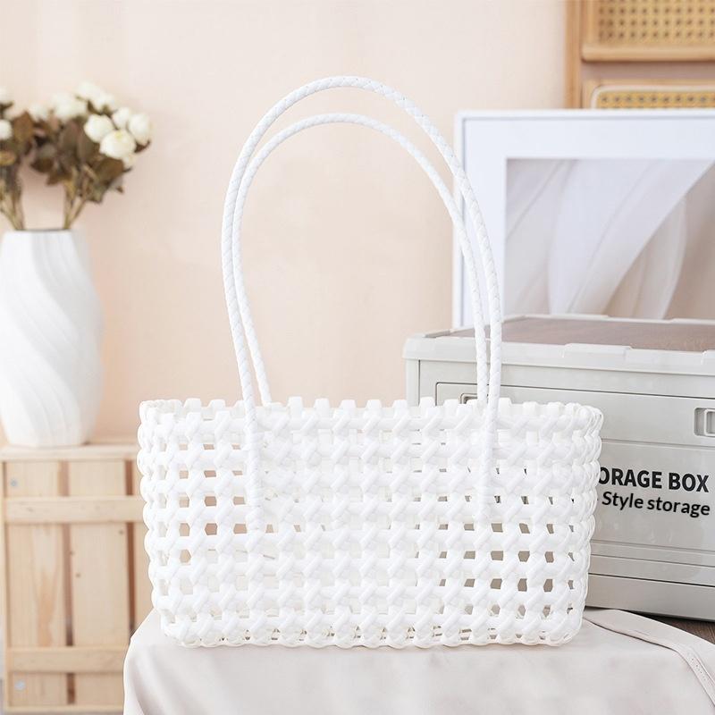 Handgefertigte Plastik-Hohlgeflecht-Tasche Landhausstil Große Kapazität Strand-Tragetasche Eimer-Tasche Damen-Handtasche Sommer-Strandtasche