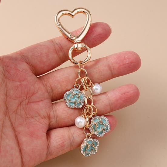 Keychain Pendant Rhinestones Inlaid Flower Imitation Pearls Charm Key Chain Zinc Alloy Key Ring Backpack Accessory