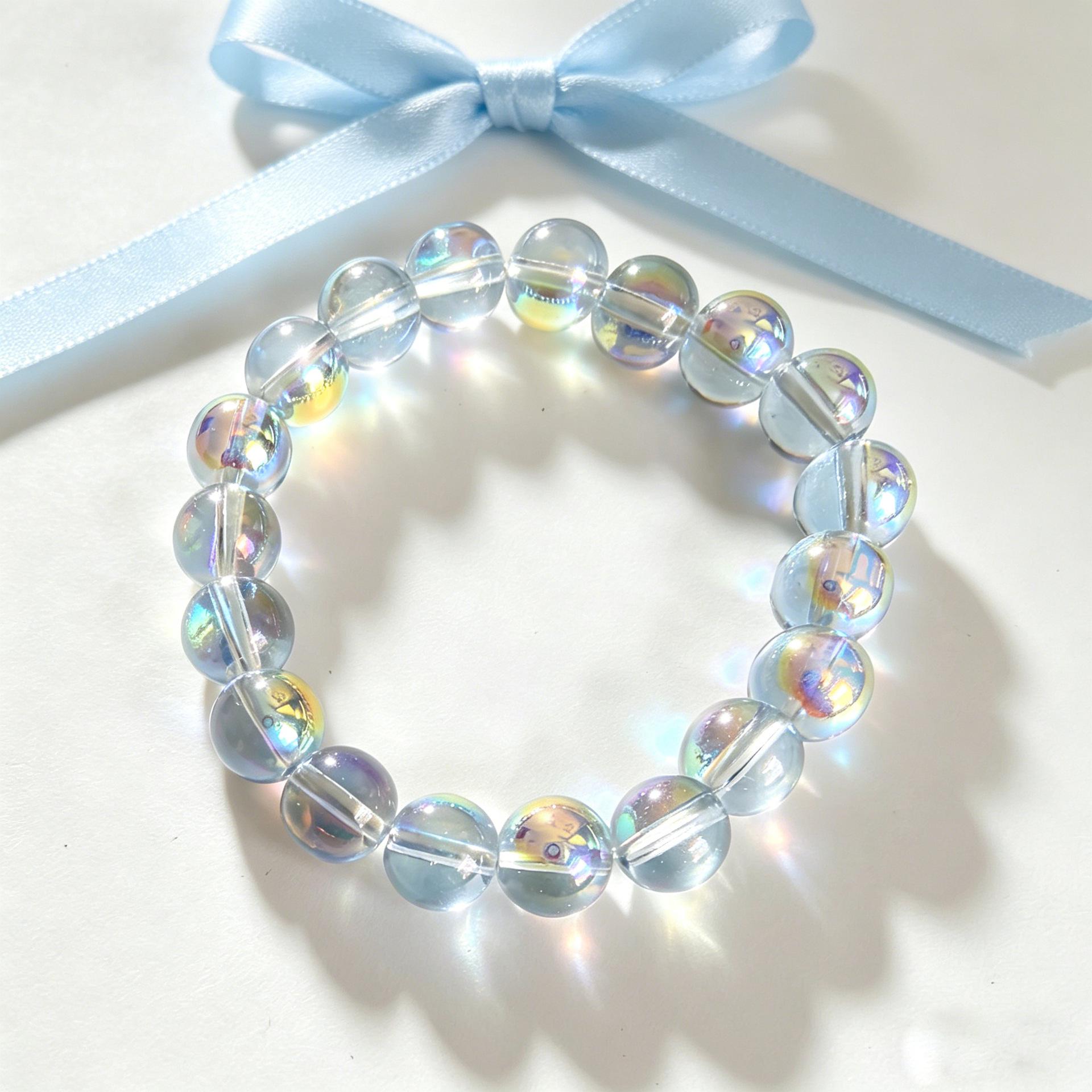 Rainbow Electroplated Multicolor Crystal Bead Bracelet - Mermaid Moon Design лазурь