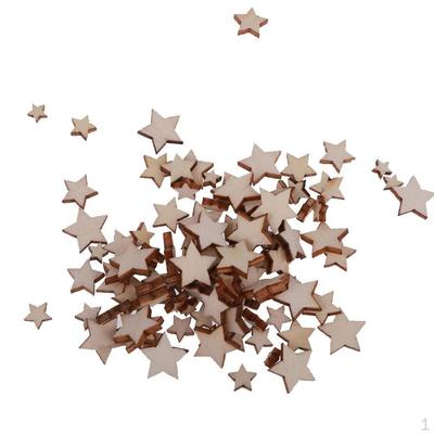 Pack of 100 Assorted Size Wooden Shape Unfinished Stars Embellishments Crafts