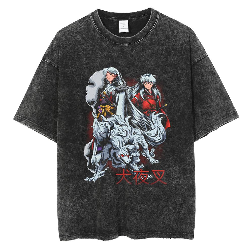 Anime Inuyasha Sesshoumaru Cool Printed Tshirt Unisex Women Cotton Tshirts Unisexga Washed T Shirt Harajuku Unisex Oversized Tops S