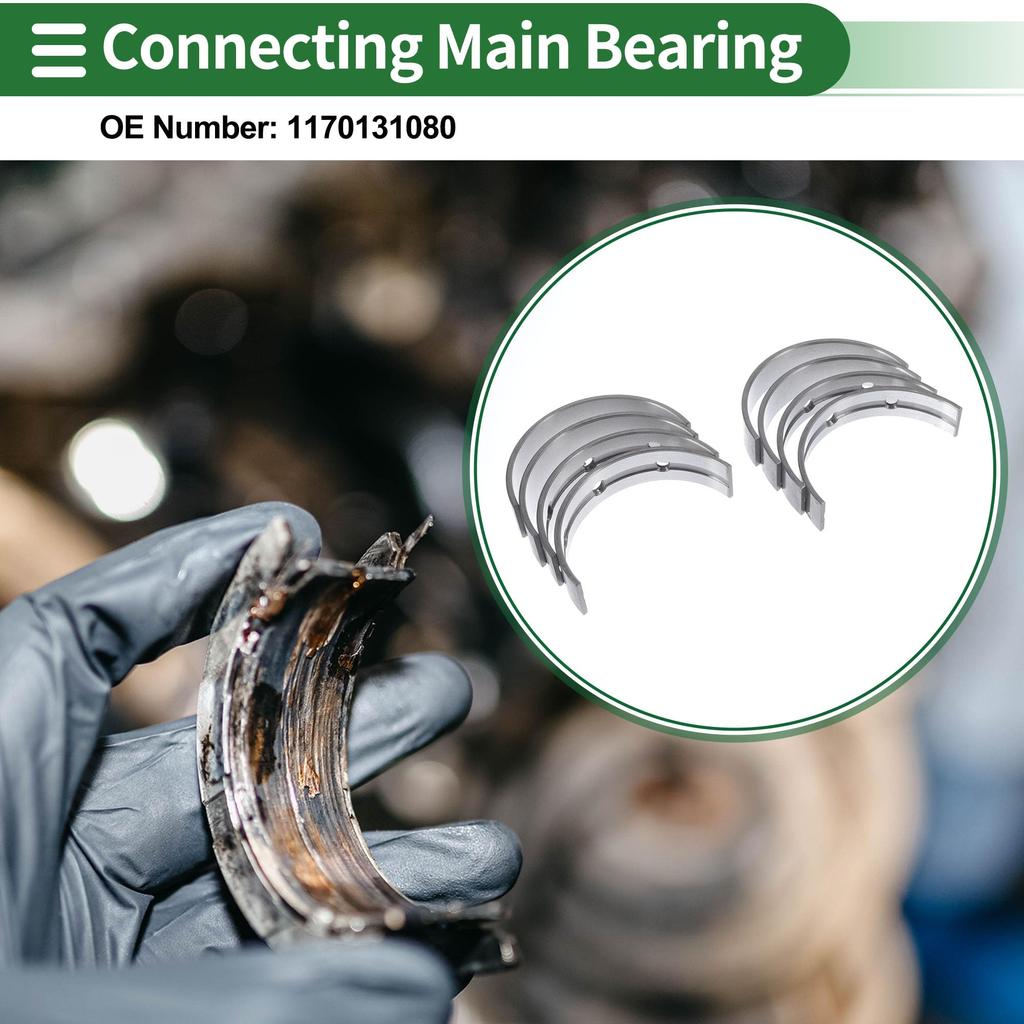 Motoforti Compatible with Toyota Tundra 2005-2014 Engine Crankshaft Main Bearing Metal Silver Tone Set of 8