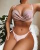 Women's Swimsuit Solid Color Underwire Hard Cup Sexy Side Ties Bikini Set Beachwear Bathing Suits
