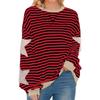Maglione da Donna a Righe con Stampa di Stelle, Girocollo, Manica Lunga, Pullover Color Block, Felpa Top