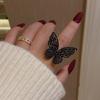 Mysterious Sexy Black Crystal Butterfly Rings Korean Fashion Jewelry Party Gothic Girl Exaggerated Accessories for Woman Gifts