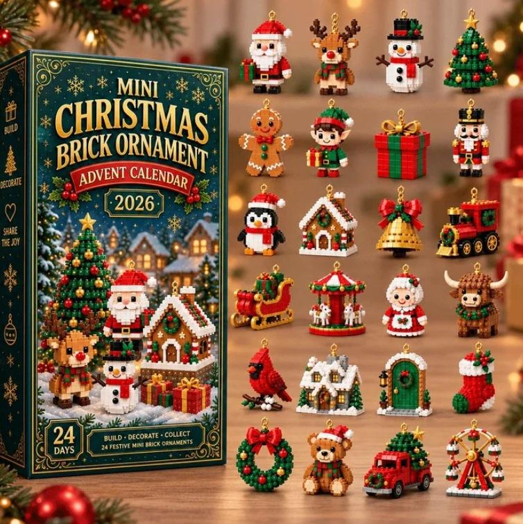 24-Day Christmas Brick Advent Calendar,Portable Mini Buildable Ornaments with Hanging Loops,Xmas Countdown Gift