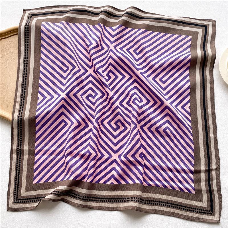 Geometric striped scarf women's small square scarf silk scarf herringbone pattern imitation velvet scarf thin shawl scarf headscarf women