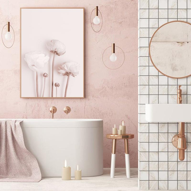 Scandinavian Pink White Flower Poster Leaf Plant Print Canvas Art Painting Wall Photos Modern Girl Room Decoration Home Decor