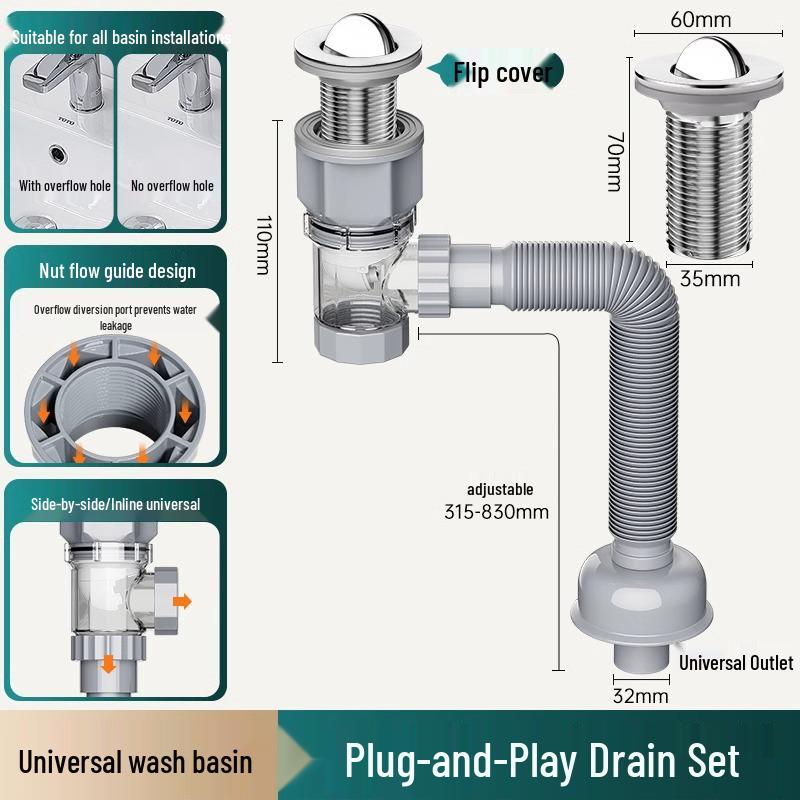 Universal Odor-Proof Bathroom Washbasin Drain Set