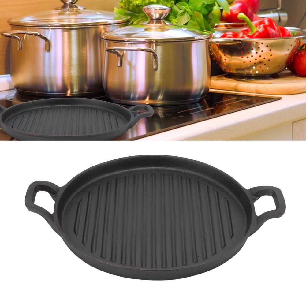 Ribbed Surface Grill Pan Round Flat Bottom Stovetop Griddle Practical Barbecue Pan  Barbecue Steak