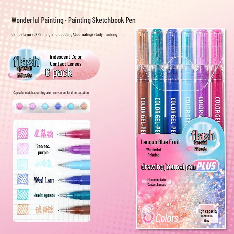 Blue Fruit Glitter Pen & Cartoon Artist Retro Paintbrush - DIY Color Journal for Students
