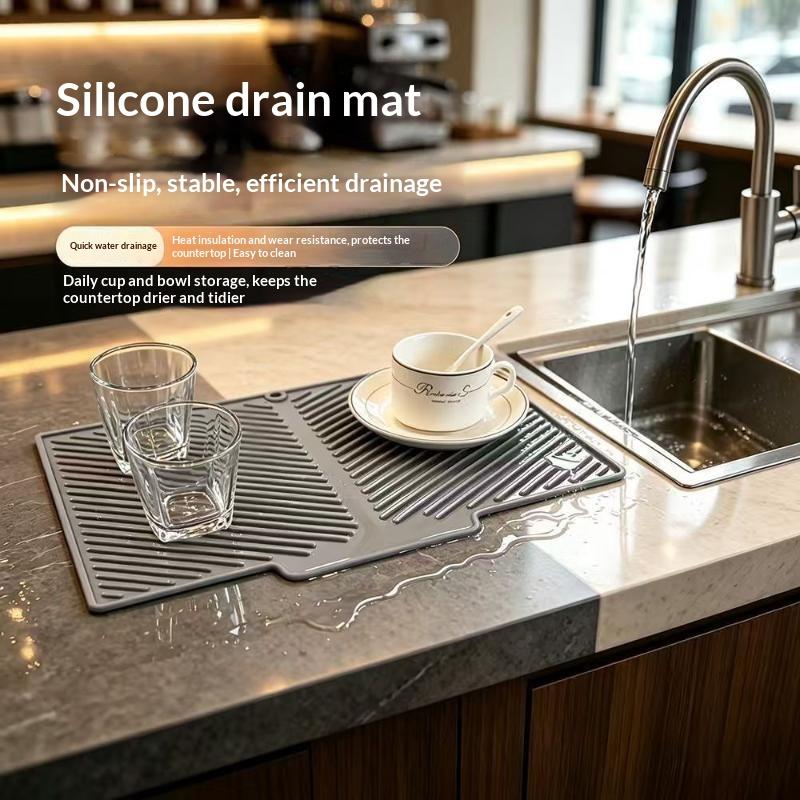 Universal Size Silicone Kitchen Draining Mat Heat Resistant Non-Slip Pad for Dish Drying Counter Dining Table Home