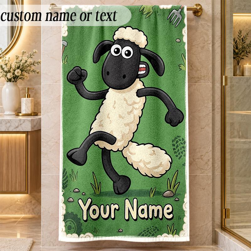 Beach TowelShaun the Sheep Custom Name Text Personalized Soft Towel for Beach Pool Indoor Home Decor Gift