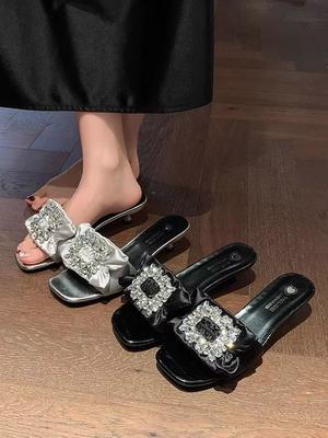Fashion Slippers Casual Square Toe Shoes Woman 2025 Med Pantofle Luxury Summer New Slides Shoes Med Slippers Women Summer Square Toe Pan