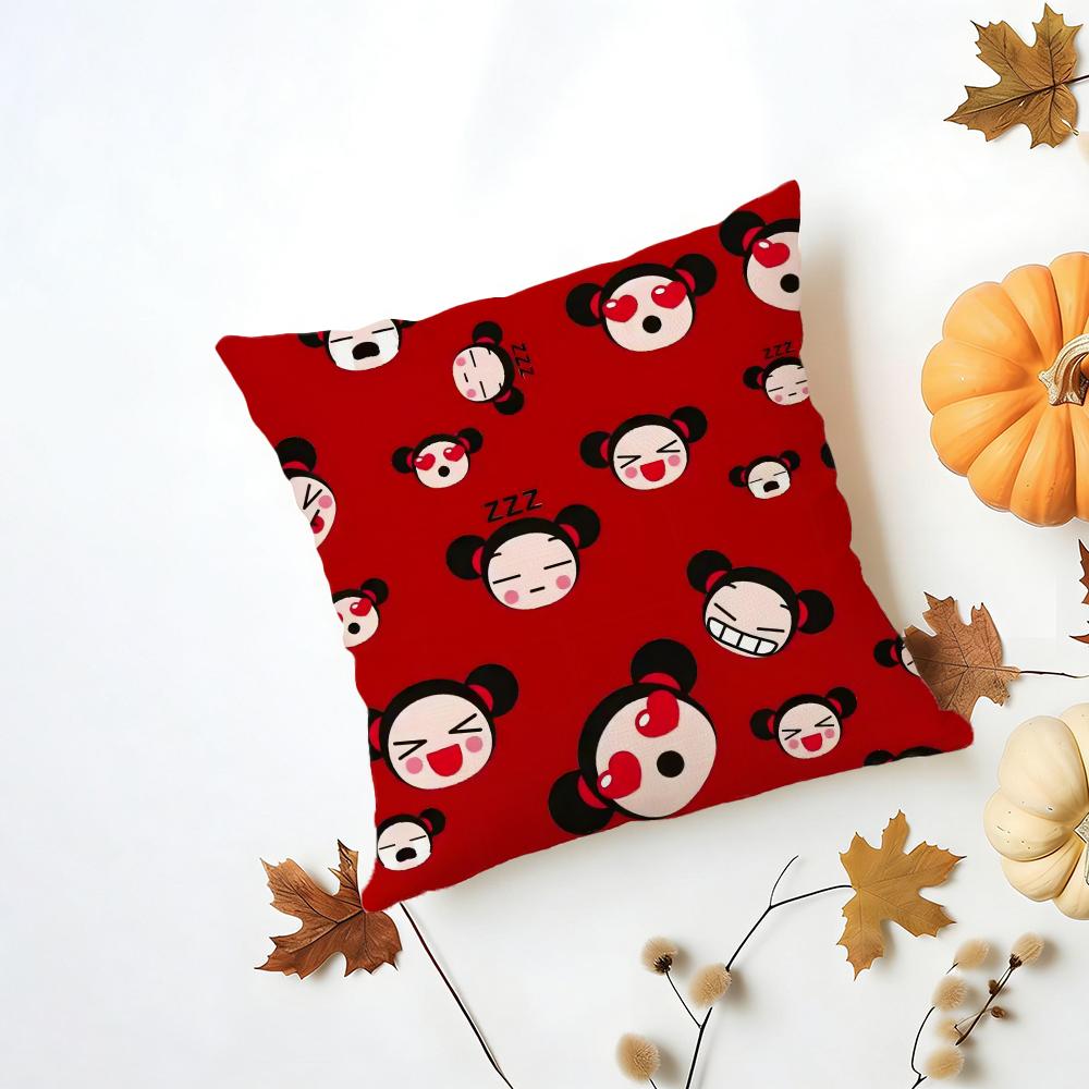 Kawaii PPucca Anime Cushion Cover Iceland Washable Linen Soft  for Daily Sofa Bed Home Room Decor