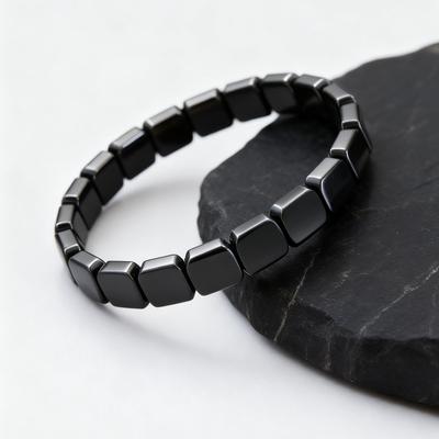 10mm Hrubý Hematitový Elastický Náramek pro Muže, Černý Přírodní Kámen Pozitivní Energie Jógový Korálkový Náramek Dárek
