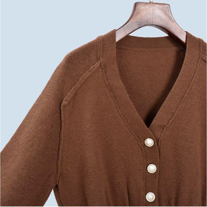 Retro V-neck Knitted Cardigan Women Loose Leisure All-Matching Single-Breasted Sweater Outwear Women Fall and Winter