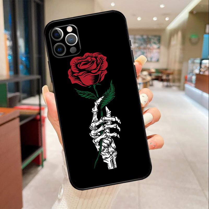Skeleton Hand Rose Gothic Phone Case For iPhone 17 Air 16 14 13 11 15 Pro Max Mini 15 16 Plus 16e Protective Cover