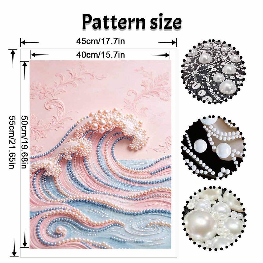 Frameless Pearl Painting DIY Kit Ocean Wave Pastel Pink Blue Sea 3D Sparkling Bead Canvas Relaxing Creative Craft for Art Lovers