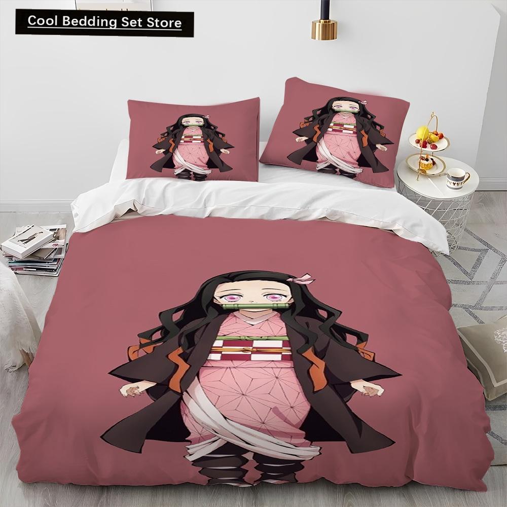 Demon Slayer Bedding Set Kamado Nezuko Duvet Cover Set Bedspread Pillowcase King Queen Full Single Size Bed Linen Kids Teen Gift