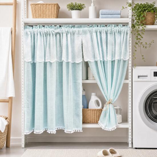 Lace Cafe Curtain, 59 Inch Length 2 Panels Set Short Cabinet Curtain, Farmhouse Rustic Under Desk Privacy Drape for Bathroom Kitchen