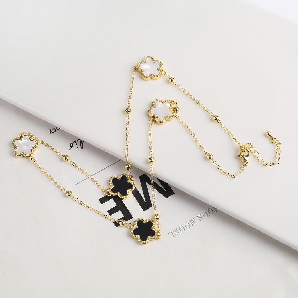 New Sweater Chain Five Point Star Creative Plant Plum Blossom Jewelry Set Shell Simple Bracelet/Necklace/Earrings Women's Clover