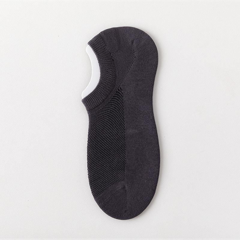 Socks men's mesh summer solid colour short socks cotton do not fall off the heel silicone thin section antibacterial anti-odour invisible boat socks