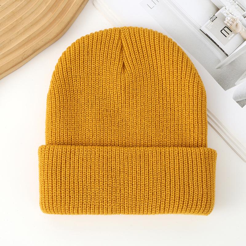 Gorro de Lana de Punto de Doble Capa de Color Sólido - Sombrero Pulóver Cálido para Exterior