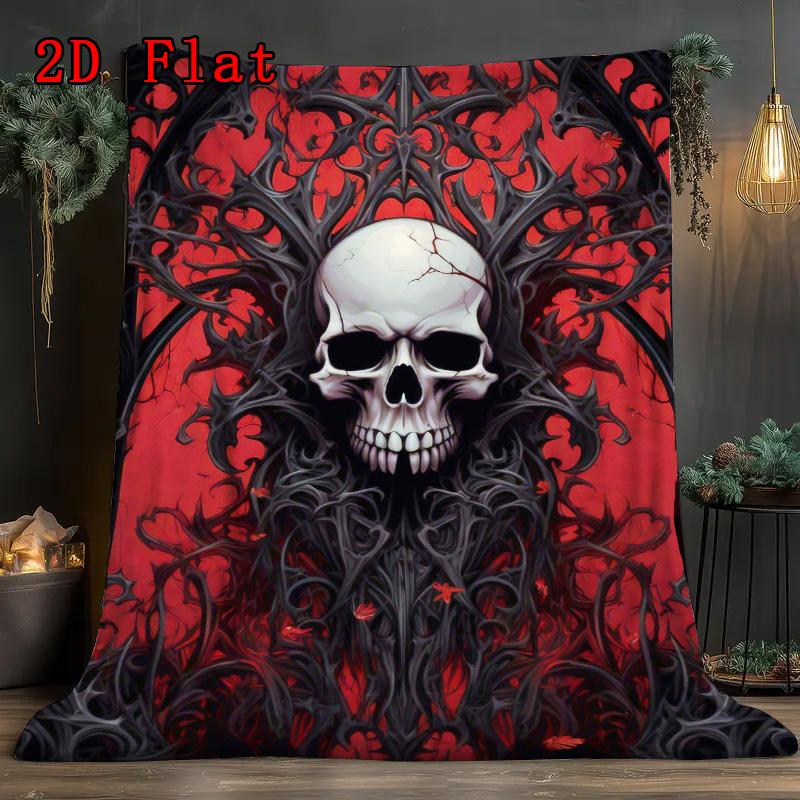 Gothic skull with ornate details 2D Flat Pattern Flannel Blanket High quality All Seasons Warmth and Comfort Perfect for Christmas Gifts.