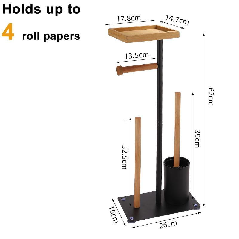 Floor-Standing Bathroom Tissue and Brush Holder with Vertical Storage Rack