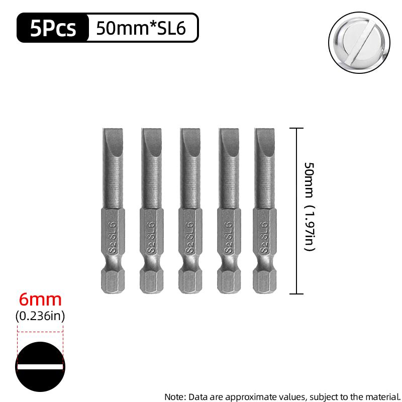 50/100mm 2.0-6.0mm Flat Head Screwdriver Bits Set Magnetic Tip Slotted Screwdriver Drill 1/4 Inch Hex Shank Hand/Electric Tools