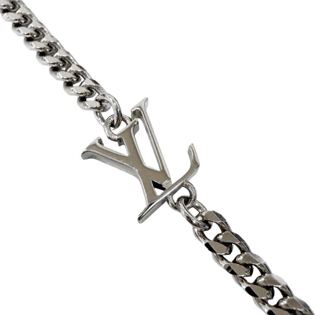 Excellent LOUIS VUITTON Necklace Pendant Damier Staple Silver Mens M02446 Used