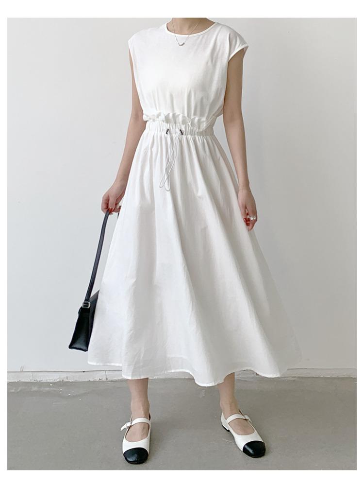 Women Summer High Waist Loose Patchwork Bud Dress Japanese Style Flowy Comfortable Dress Lightweight High Recognition Elegant Flattering Chic Dress
